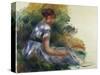 Alice Gamby in the Garden, Young Girl Sitting in the Grass, 1891-Pierre-Auguste Renoir-Stretched Canvas