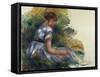 Alice Gamby in the Garden, Young Girl Sitting in the Grass, 1891-Pierre-Auguste Renoir-Framed Stretched Canvas