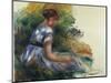 Alice Gamby in the Garden, Young Girl Sitting in the Grass, 1891-Pierre-Auguste Renoir-Mounted Giclee Print