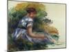 Alice Gamby in the Garden, Young Girl Sitting in the Grass, 1891-Pierre-Auguste Renoir-Mounted Giclee Print