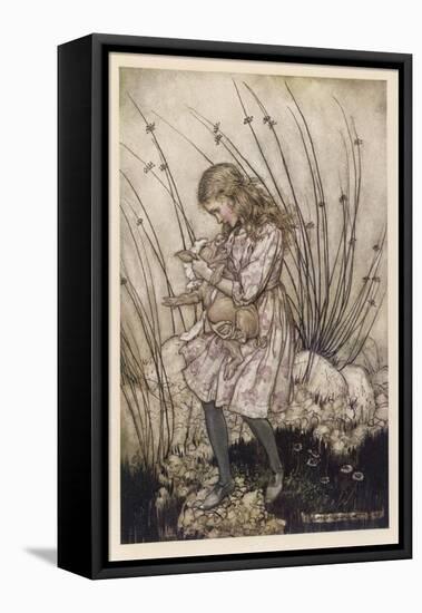 Alice Holds the Baby Pig-Arthur Rackham-Framed Stretched Canvas