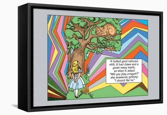 Alice in Wonderland: Alice and the Cheshire Cat-John Tenniel-Framed Stretched Canvas