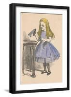 'Alice looking at the bottle with the sign 'drink me''', 1889-John Tenniel-Framed Giclee Print