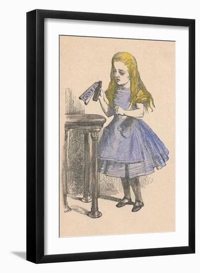 'Alice looking at the bottle with the sign 'drink me''', 1889-John Tenniel-Framed Giclee Print