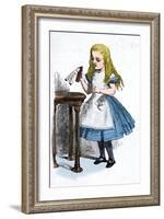 'Alice looking at the bottle with the sign 'drink me''', 1889-John Tenniel-Framed Giclee Print