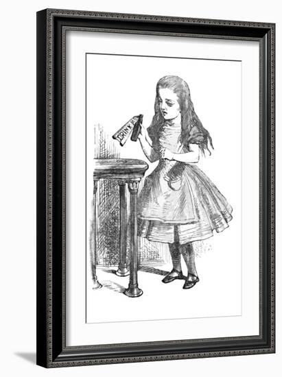 'Alice looking at the bottle with the sign 'drink me''', 1889-John Tenniel-Framed Giclee Print