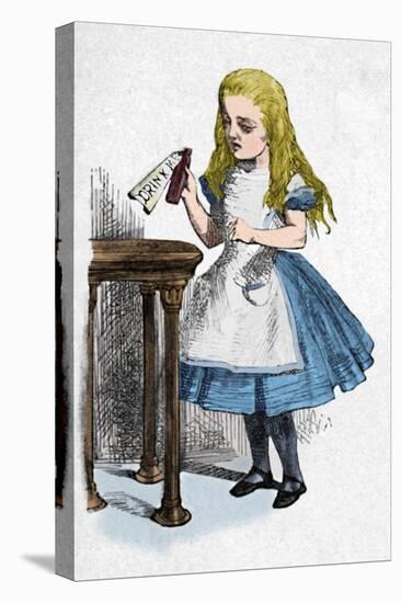 'Alice looking at the bottle with the sign 'drink me''', 1889-John Tenniel-Stretched Canvas