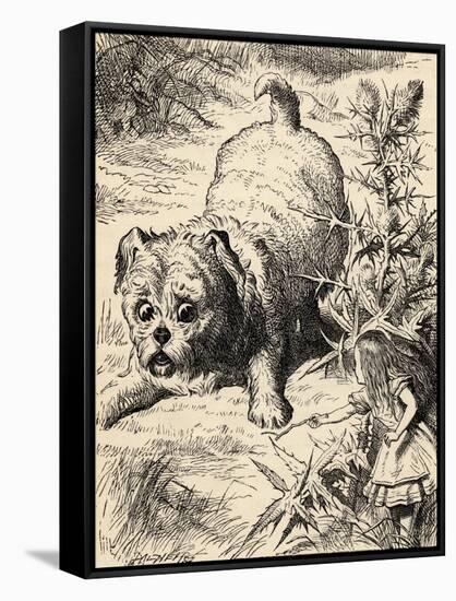 Alice Shrinks and Meets the Puppy, from 'Alice's Adventures in Wonderland' by Lewis Carroll,…-John Tenniel-Framed Stretched Canvas