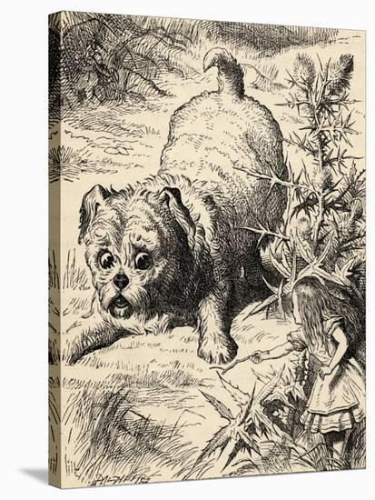 Alice Shrinks and Meets the Puppy, from 'Alice's Adventures in Wonderland' by Lewis Carroll,…-John Tenniel-Stretched Canvas