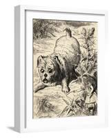 Alice Shrinks and Meets the Puppy, from 'Alice's Adventures in Wonderland' by Lewis Carroll,…-John Tenniel-Framed Giclee Print