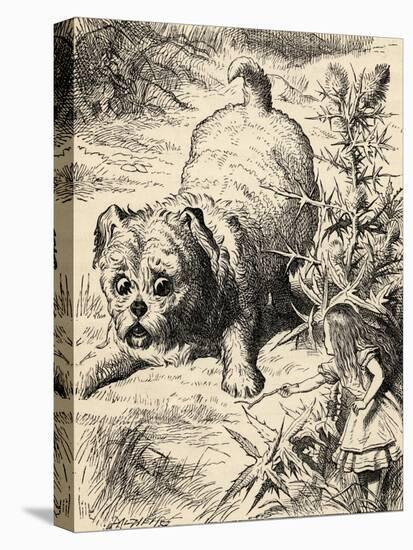 Alice Shrinks and Meets the Puppy, from 'Alice's Adventures in Wonderland' by Lewis Carroll,…-John Tenniel-Stretched Canvas