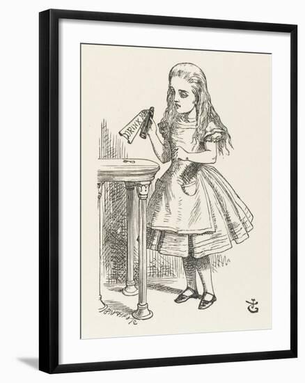 Alice Shrinks and Stretches Alice Finds the Bottle Labelled Drink Me-John Tenniel-Framed Photographic Print