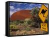 Alice Springs, Traffic Sign Beside Road Through Outback, Red Rocks of Olgas Behind, Australia-Amar Grover-Framed Stretched Canvas