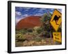 Alice Springs, Traffic Sign Beside Road Through Outback, Red Rocks of Olgas Behind, Australia-Amar Grover-Framed Photographic Print