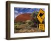 Alice Springs, Traffic Sign Beside Road Through Outback, Red Rocks of Olgas Behind, Australia-Amar Grover-Framed Photographic Print