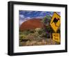 Alice Springs, Traffic Sign Beside Road Through Outback, Red Rocks of Olgas Behind, Australia-Amar Grover-Framed Photographic Print