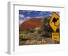 Alice Springs, Traffic Sign Beside Road Through Outback, Red Rocks of Olgas Behind, Australia-Amar Grover-Framed Photographic Print