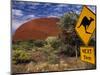 Alice Springs, Traffic Sign Beside Road Through Outback, Red Rocks of Olgas Behind, Australia-Amar Grover-Mounted Photographic Print