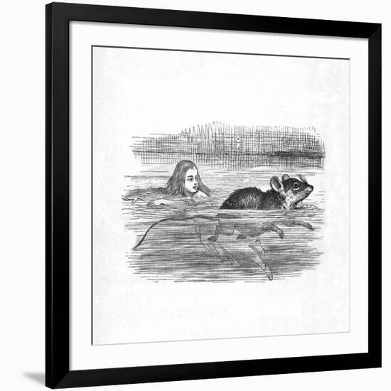 'Alice swimming with a mouse in a pool', 1889-John Tenniel-Framed Giclee Print