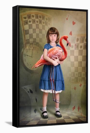 Alice Trying to Play Croquet with Flamingo-egal-Framed Stretched Canvas