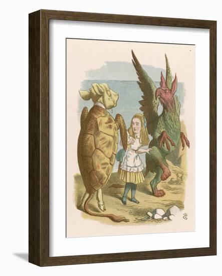 Alice with the Mock Turtle and the Gryphon-John Tenniel-Framed Art Print