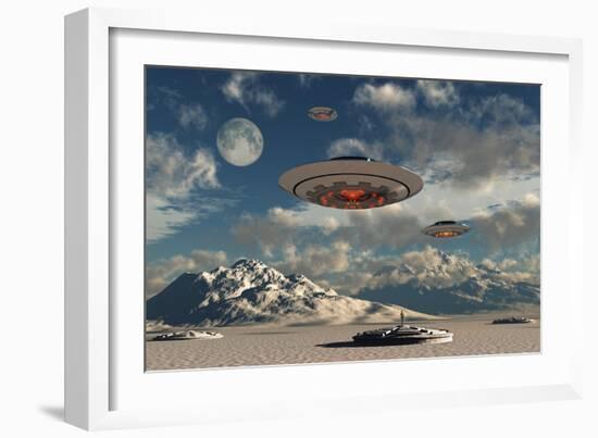 Alien Base with Ufos Located in the Antarctic-null-Framed Art Print