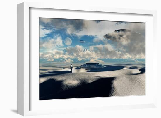 Alien Base with Ufos Located in the Antarctic-null-Framed Art Print