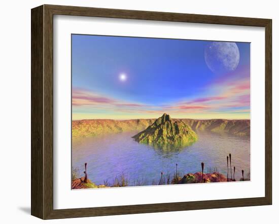 Alien Flora Flourishes in an Impact Crater on an Earth-Like Planet-Stocktrek Images-Framed Photographic Print