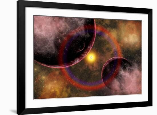 Alien Planets Located in a Vast Colorful Gaseous Nebula-null-Framed Art Print