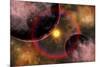 Alien Planets Located in a Vast Colorful Gaseous Nebula-null-Mounted Art Print