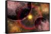 Alien Planets Located in a Vast Colorful Gaseous Nebula-null-Framed Stretched Canvas