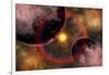 Alien Planets Located in a Vast Colorful Gaseous Nebula-null-Framed Art Print