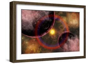 Alien Planets Located in a Vast Colorful Gaseous Nebula-null-Framed Art Print