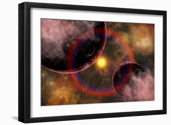 Alien Planets Located in a Vast Colorful Gaseous Nebula-null-Framed Art Print