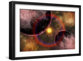 Alien Planets Located in a Vast Colorful Gaseous Nebula-null-Framed Art Print