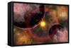 Alien Planets Located in a Vast Colorful Gaseous Nebula-null-Framed Stretched Canvas