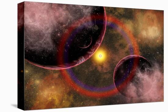 Alien Planets Located in a Vast Colorful Gaseous Nebula-null-Stretched Canvas