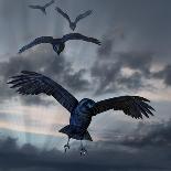 Crows Flying-AlienCat-Mounted Art Print