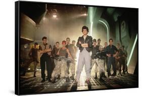 ALIENS, 1986 directed by JAMES CAMERON with Sigourney Weaver between Paul Reiser, Michael Biehn, Je-null-Framed Stretched Canvas