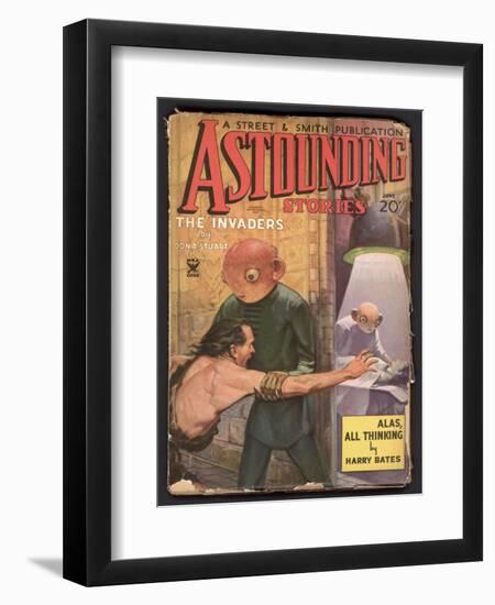 Aliens Examining an Abducted Female While Her Companion is Powerless to Prevent It-Howard V. Brown-Framed Art Print