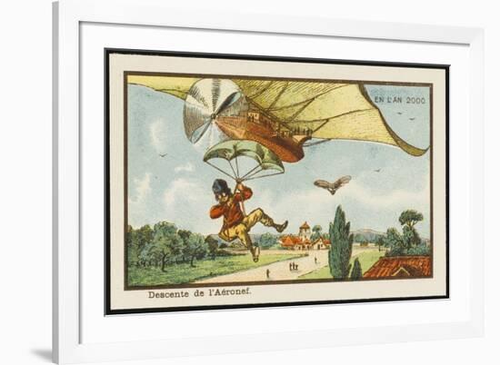 Alighting from an Airship by Parachute-Jean Marc Cote-Framed Premium Giclee Print
