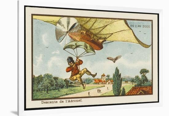 Alighting from an Airship by Parachute-Jean Marc Cote-Framed Art Print