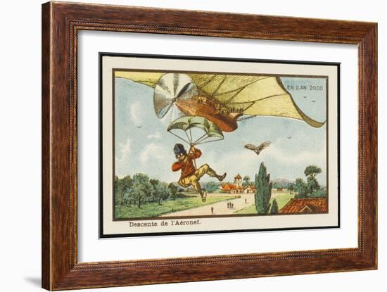 Alighting from an Airship by Parachute-Jean Marc Cote-Framed Art Print