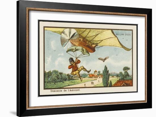 Alighting from an Airship by Parachute-Jean Marc Cote-Framed Art Print