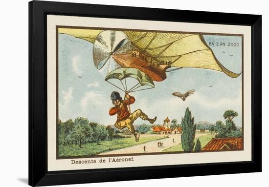 Alighting from an Airship by Parachute-Jean Marc Cote-Framed Art Print