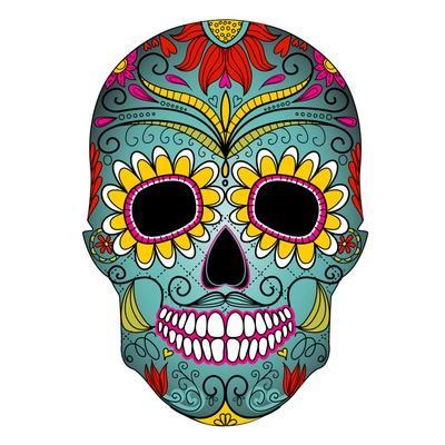Day of the Dead Colorful Skull with Floral Ornament