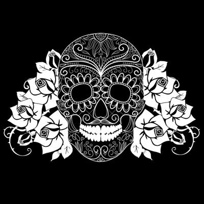Skull and Roses, Black and White Day of the Dead Card