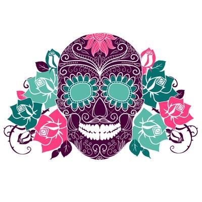 Skull And Roses, Colorful Day Of The Dead Card