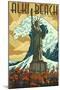Alki Beach, West Seattle, WA - Lady Liberty Statue-Lantern Press-Mounted Art Print