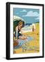 Alki Beach, West Seattle, WA - Woman on Beach-Lantern Press-Framed Art Print